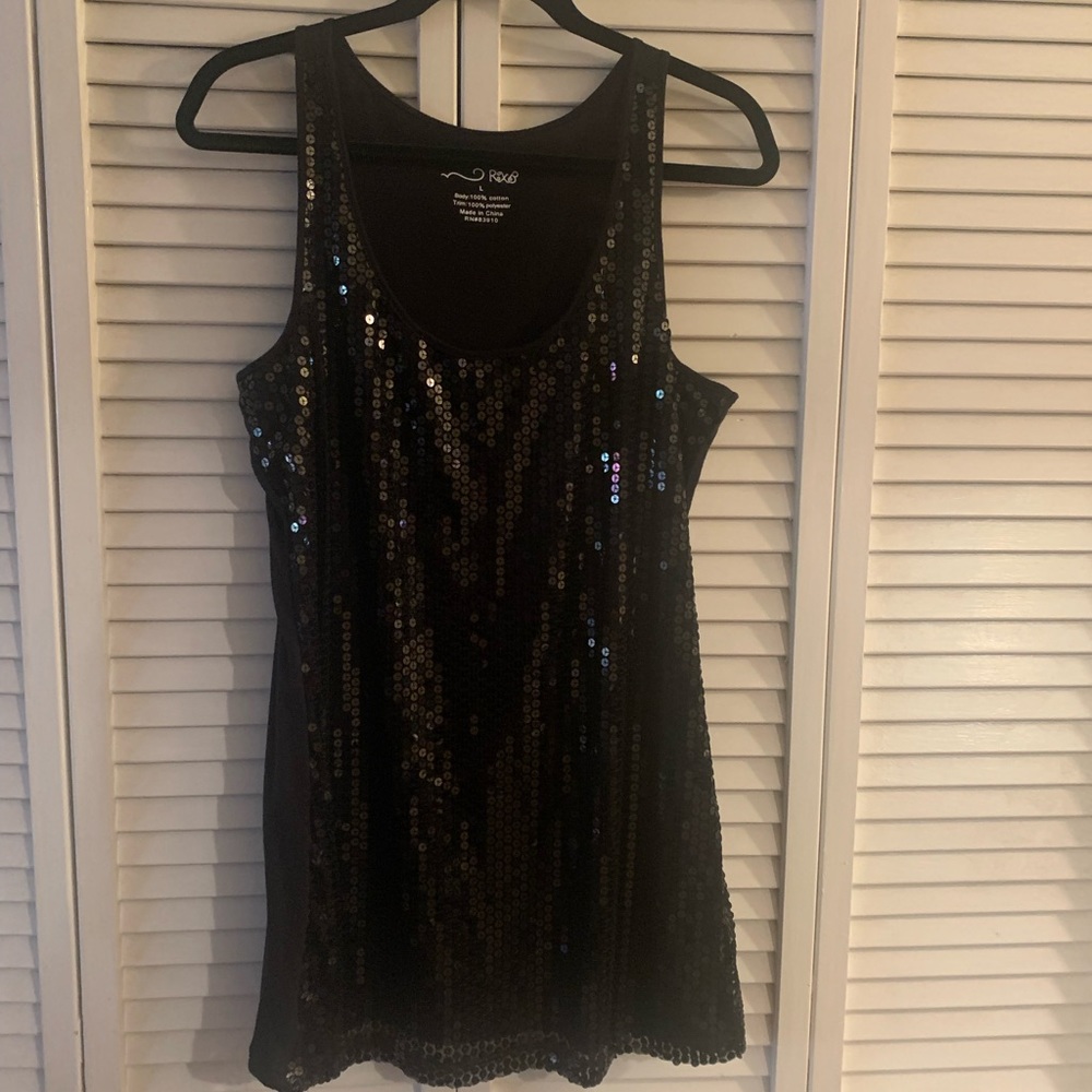 Tank top, L, black with sequins on front